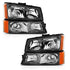 ANZO 2003-2006 Chevy Silverado Crystal Headlight w/ Signal Light Black Amber (4 pcs) - Striker Modified