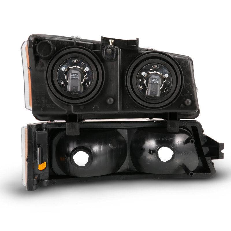 ANZO 2003-2006 Chevy Silverado Crystal Headlight w/ Signal Light Black Amber (4 pcs) - Striker Modified
