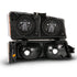 ANZO 2003-2006 Chevy Silverado Crystal Headlight w/ Signal Light Black Amber (4 pcs) - Striker Modified