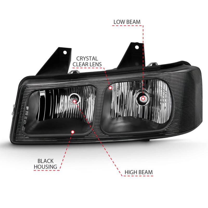ANZO 2003-2017 Chevy Express Crystal Headlight Black - Striker Modified