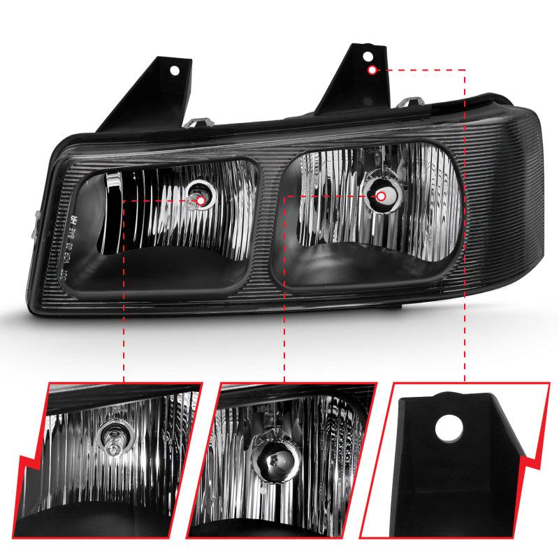 ANZO 2003-2017 Chevy Express Crystal Headlight Black - Striker Modified