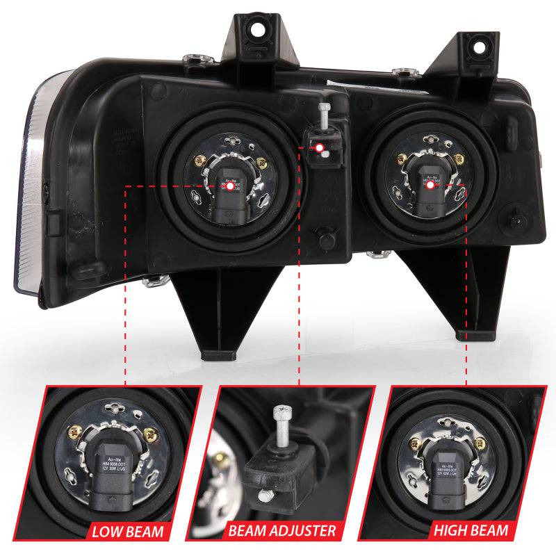 ANZO 2003-2017 Chevy Express Crystal Headlight Black - Striker Modified