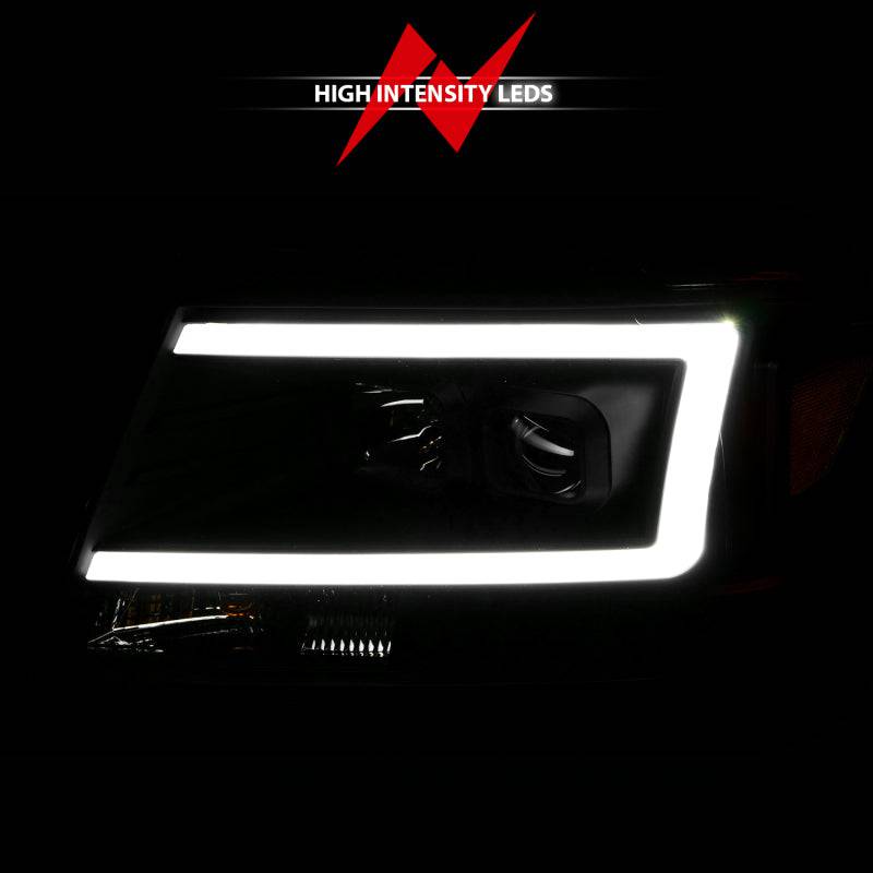 ANZO 2004-2008 Ford  F-150 Projector Headlights w/ Light Bar Black Housing - Striker Modified
