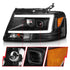 ANZO 2004-2008 Ford  F-150 Projector Headlights w/ Light Bar Black Housing - Striker Modified