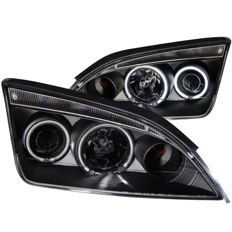 ANZO 2005-2007 Ford Focus Projector Headlights w/ Halo Black - Striker Modified