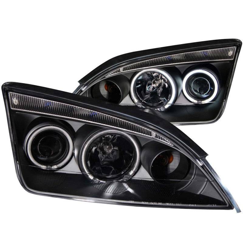 ANZO 2005-2007 Ford Focus Projector Headlights w/ Halo Black - Striker Modified