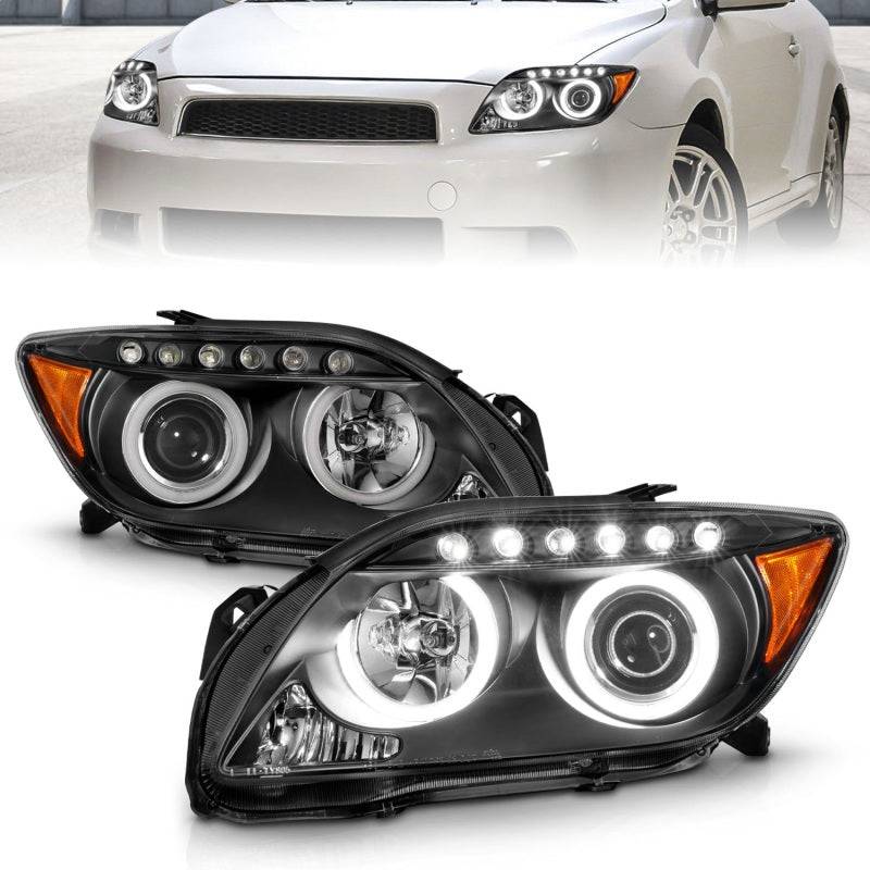 ANZO 2005-2010 Scion Tc Projector Headlights w/ Halo Black (CCFL) - Striker Modified