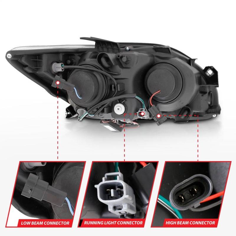 ANZO 2005-2010 Scion Tc Projector Headlights w/ Halo Black (CCFL) - Striker Modified