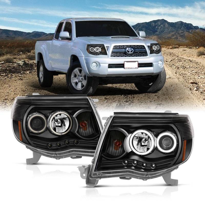 ANZO 2005-2011 Toyota Tacoma Projector Headlights w/ Halo Black - Striker Modified