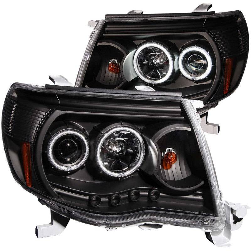 ANZO 2005-2011 Toyota Tacoma Projector Headlights w/ Halo Black - Striker Modified