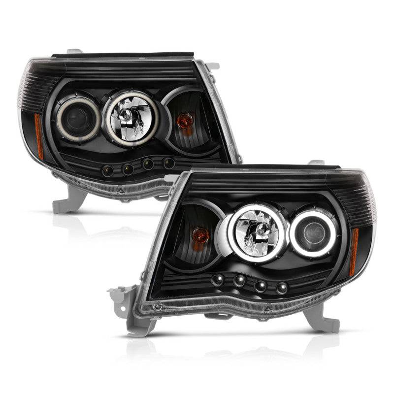 ANZO 2005-2011 Toyota Tacoma Projector Headlights w/ Halo Black - Striker Modified