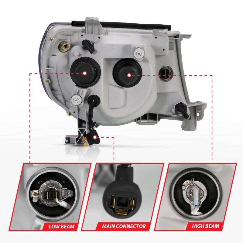 ANZO 2005-2011 Toyota Tacoma Projector Headlights w/ Halo Black - Striker Modified