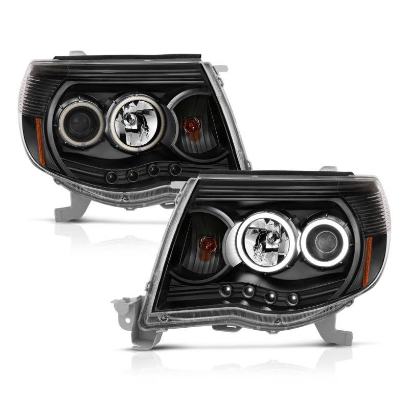ANZO 2005-2011 Toyota Tacoma Projector Headlights w/ Halo Black - Striker Modified
