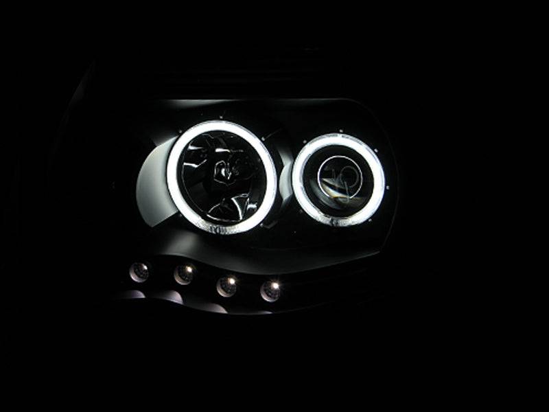ANZO 2005-2011 Toyota Tacoma Projector Headlights w/ Halo Black - Striker Modified
