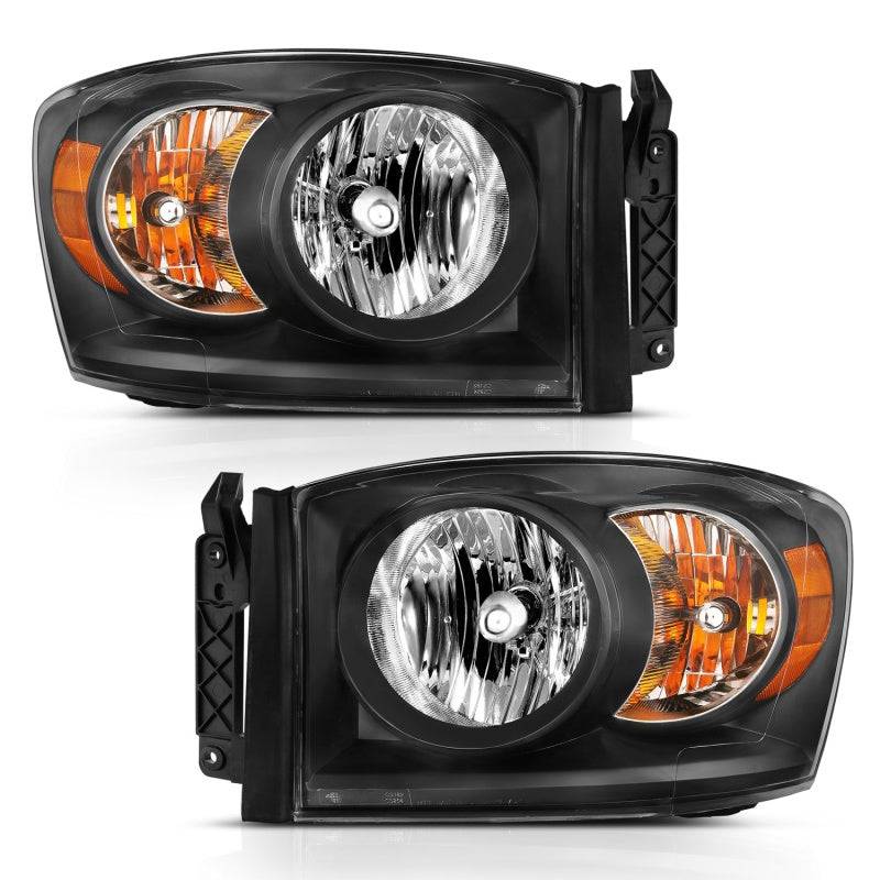 ANZO 2006-2009 Dodge Ram 1500 Crystal Headlight  Black Amber - Striker Modified