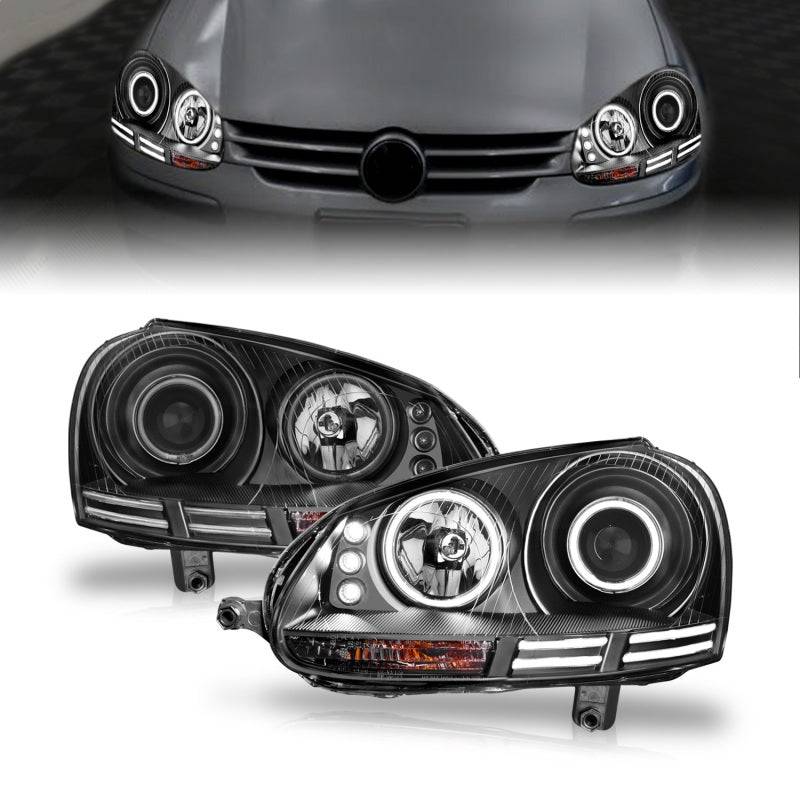 ANZO 2006-2009 Volkswagen Rabbit Projector Headlights w/ Halo Black (CCFL) - Striker Modified