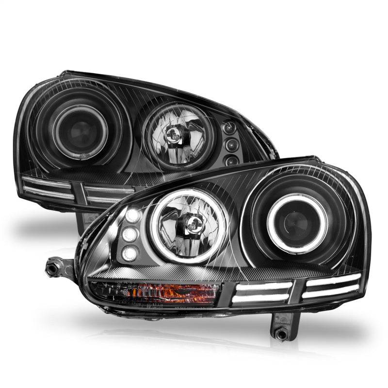 ANZO 2006-2009 Volkswagen Rabbit Projector Headlights w/ Halo Black (CCFL) - Striker Modified