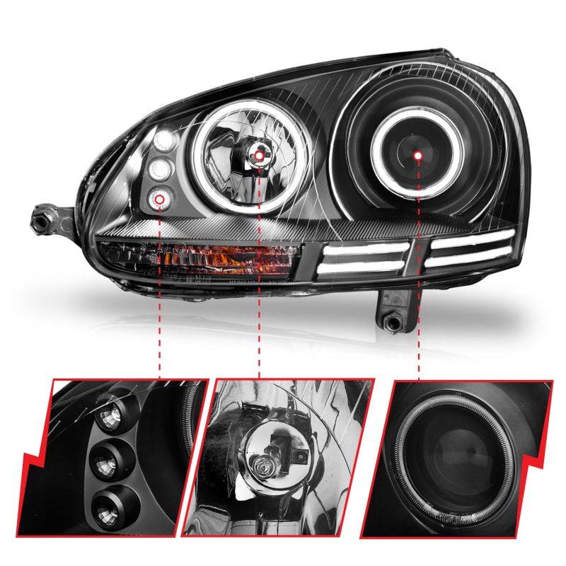 ANZO 2006-2009 Volkswagen Rabbit Projector Headlights w/ Halo Black (CCFL) - Striker Modified