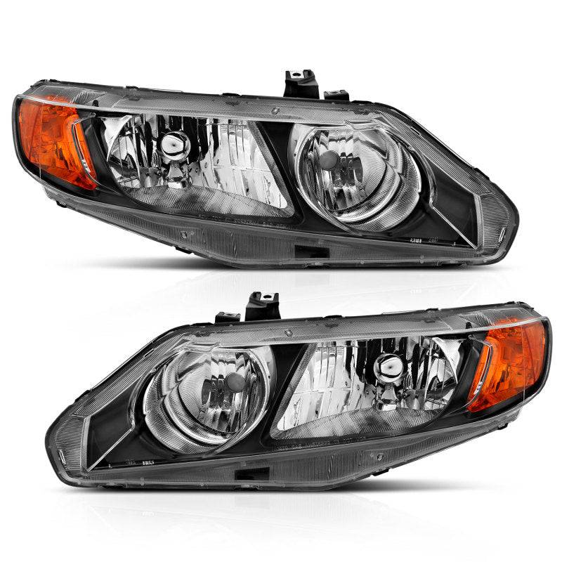 ANZO 2006-2011 Honda Civic 4 Door Crystal Headlight Black Amber (OE Replacement) - Striker Modified