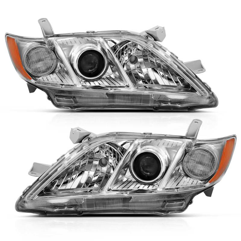 ANZO 2007-2009 Toyota Camry Projector Headlight Chrome Amber (OE Replacement) - Striker Modified