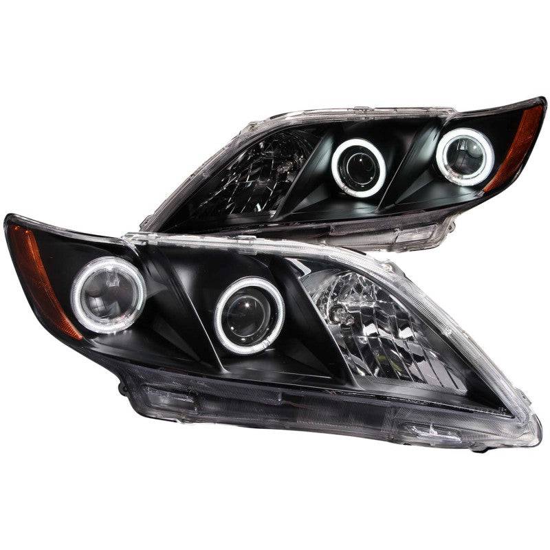 ANZO 2007-2009 Toyota Camry Projector Headlights w/ Halo Black - Striker Modified