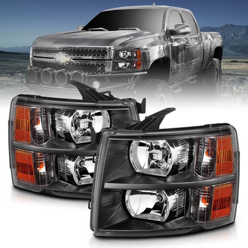 ANZO 2007-2013 Chevrolet Silverado Crystal Headlights Black - Striker Modified