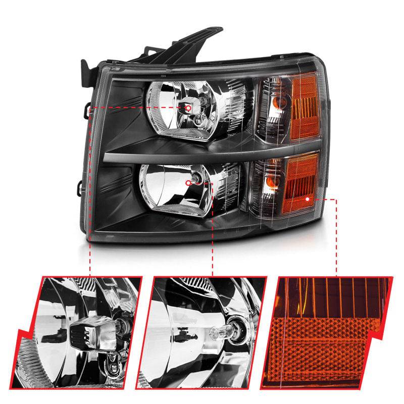 ANZO 2007-2013 Chevrolet Silverado Crystal Headlights Black - Striker Modified