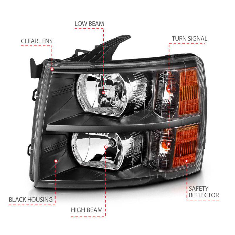 ANZO 2007-2013 Chevrolet Silverado Crystal Headlights Black - Striker Modified