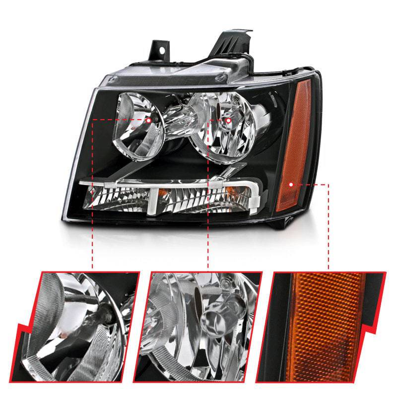 ANZO 2007-2014 Chevrolet Tahoe/Suburban Crystal Headlights Black - Striker Modified