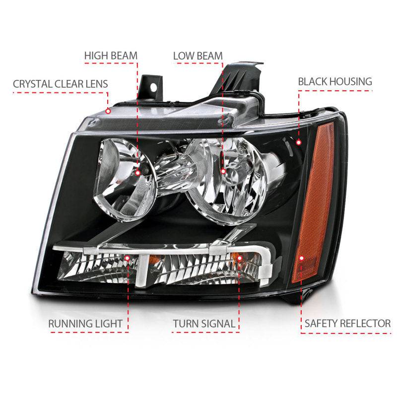 ANZO 2007-2014 Chevrolet Tahoe/Suburban Crystal Headlights Black - Striker Modified