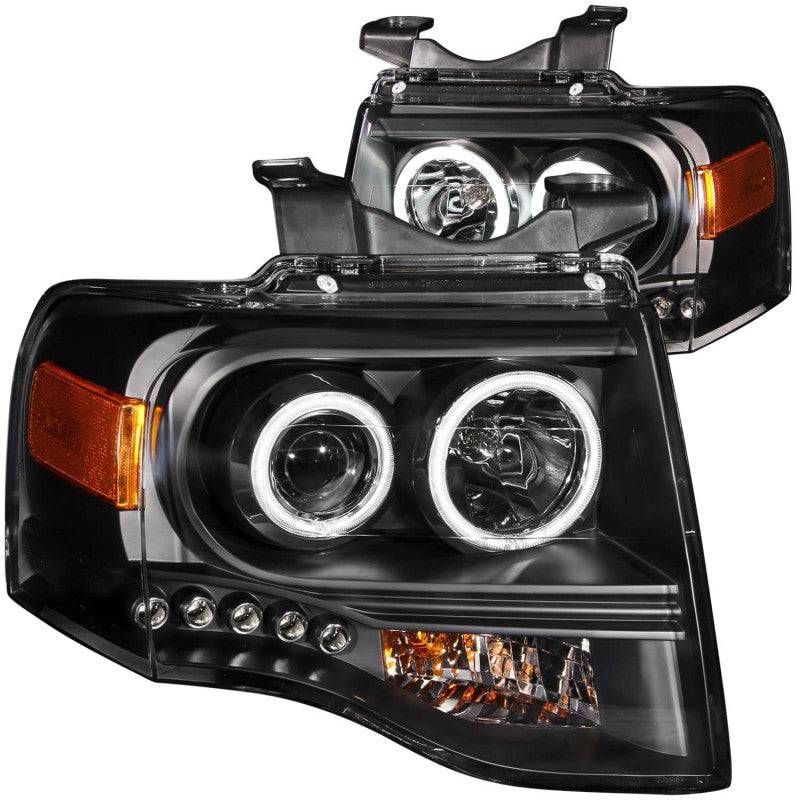 ANZO 2007-2014 Ford Expedition Projector Headlights w/ Halo Black - Striker Modified