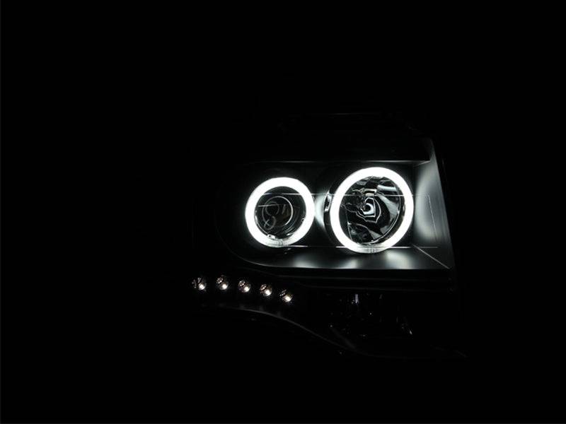 ANZO 2007-2014 Ford Expedition Projector Headlights w/ Halo Black - Striker Modified