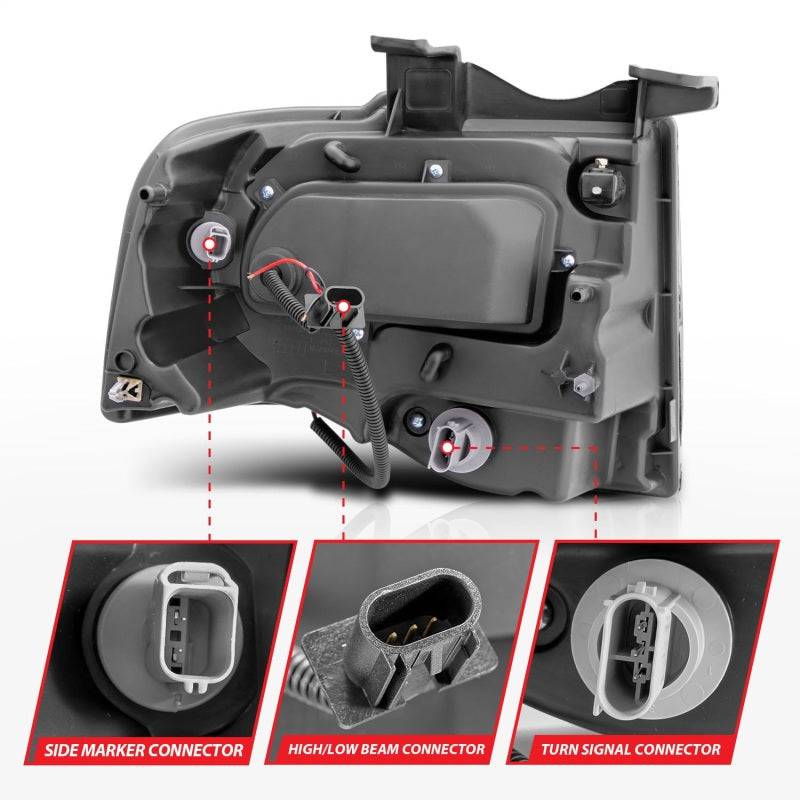 ANZO 2007-2014 Ford Expedition Projector Headlights w/ Halo Black - Striker Modified
