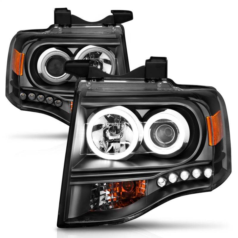 ANZO 2007-2014 Ford Expedition Projector Headlights w/ Halo Black - Striker Modified