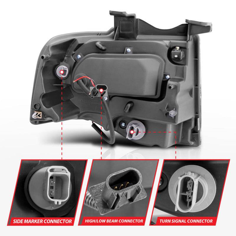 ANZO 2007-2014 Ford Expedition Projector Headlights w/ Halo Black - Striker Modified