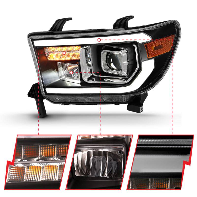 ANZO 2007-2014 Toyota Tundra Projector Light Bar H.L Black Amber(Led High Beam) (Halogen Version) - Striker Modified