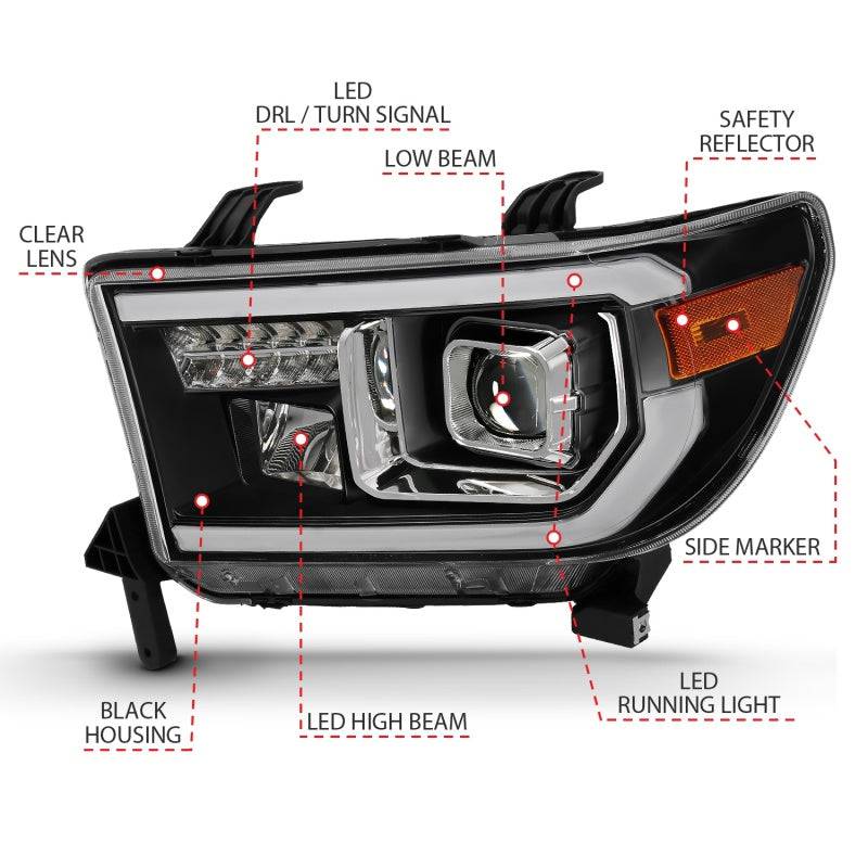 ANZO 2007-2014 Toyota Tundra Projector Light Bar H.L Black Amber(Led High Beam) (Halogen Version) - Striker Modified