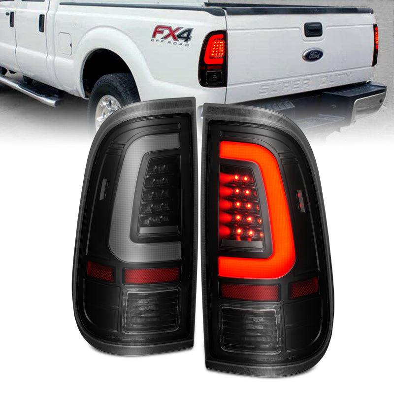 ANZO 2008-2016 Ford  F-250  LED Tail w/ Lights Bar Black Housing Smoke Lens - Striker Modified