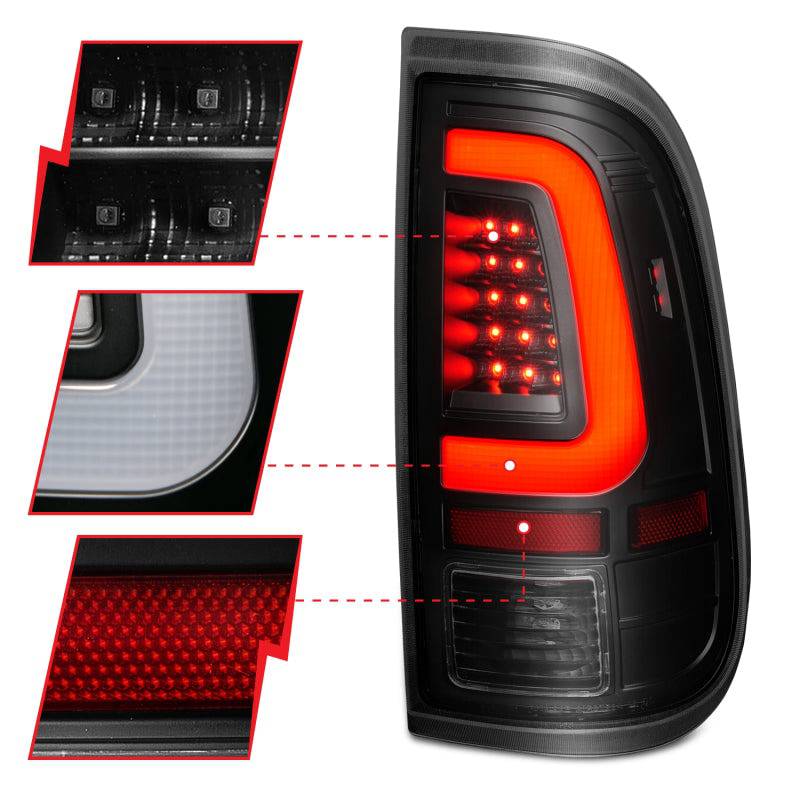 ANZO 2008-2016 Ford  F-250  LED Tail w/ Lights Bar Black Housing Smoke Lens - Striker Modified