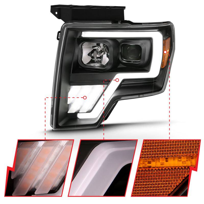 ANZO 2009-2013 Ford F-150 Projector Light Bar G4 Switchback H.L.Black Amber - Striker Modified