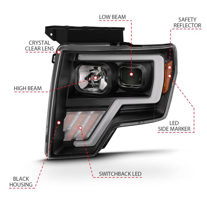 ANZO 2009-2013 Ford F-150 Projector Light Bar G4 Switchback H.L.Black Amber - Striker Modified