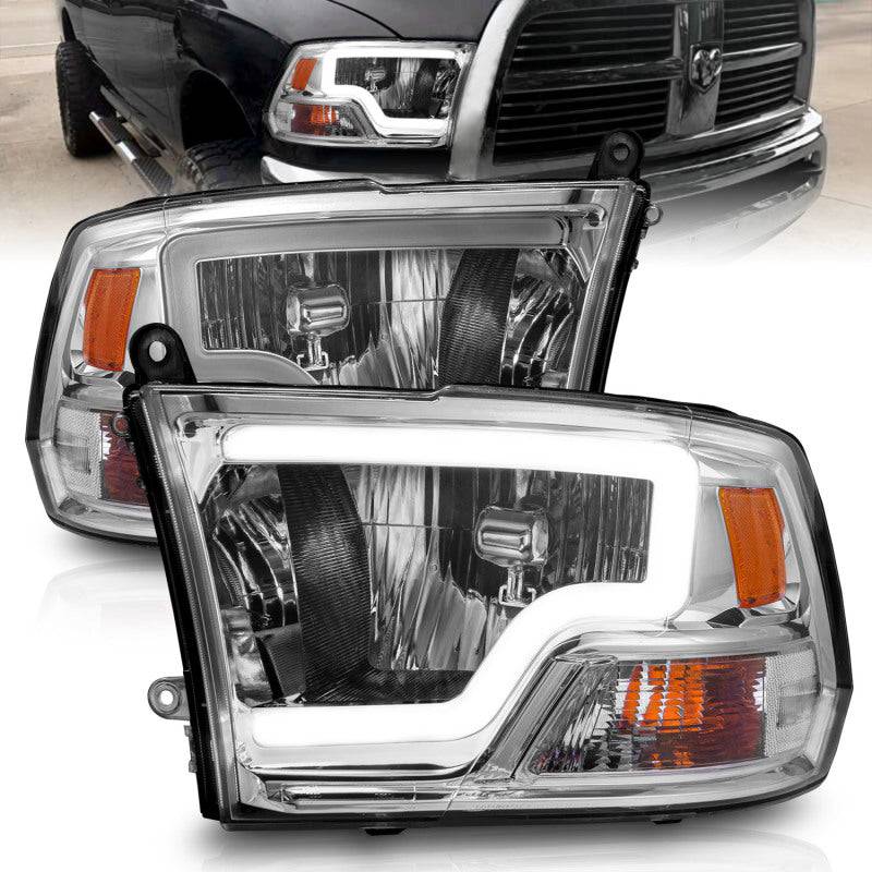 ANZO 2009-2018 Dodge Ram 1500/ 2500/ 3500 Crystal Headlights w/ Light Bar Chrome Housing - Striker Modified