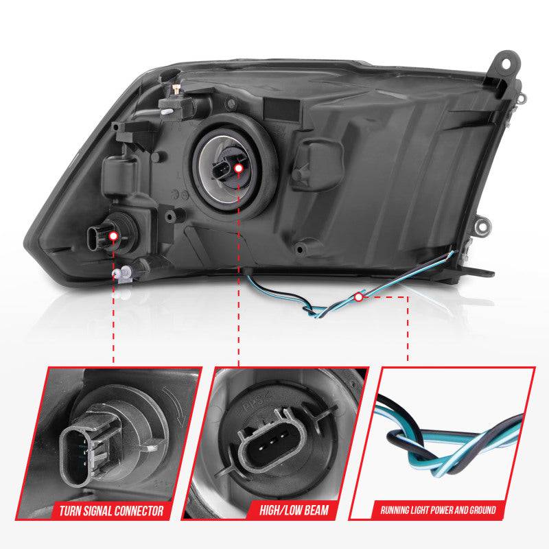 ANZO 2009-2018 Dodge Ram 1500/ 2500/ 3500 Crystal Headlights w/ Light Bar Chrome Housing - Striker Modified