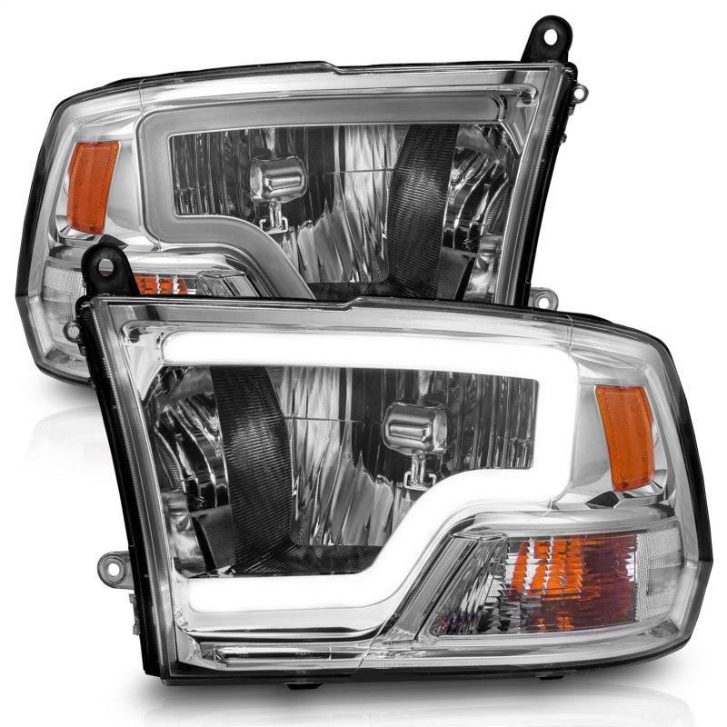 ANZO 2009-2018 Dodge Ram 1500/ 2500/ 3500 Crystal Headlights w/ Light Bar Chrome Housing - Striker Modified