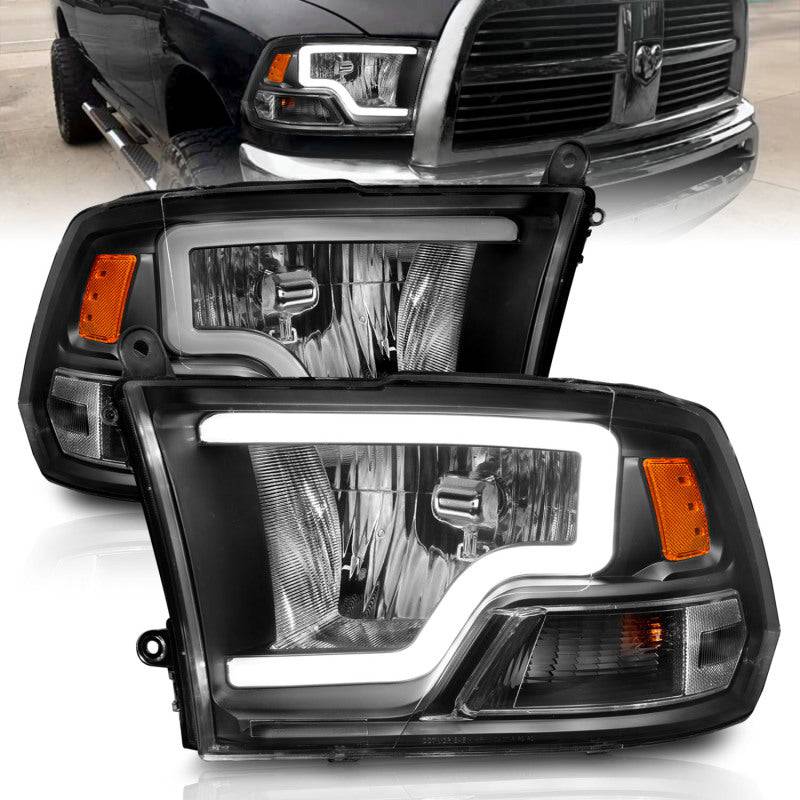 ANZO 2009-2018 Dodge Ram 1500 Crystal Headlights w/ Light Bar Black Housing - Striker Modified