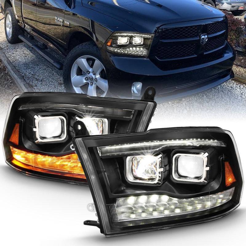 ANZO 2009-2018 Dodge Ram 1500 Led Projector Plank Style Switchback H.L Halo Black Amber (OE Style) - Striker Modified