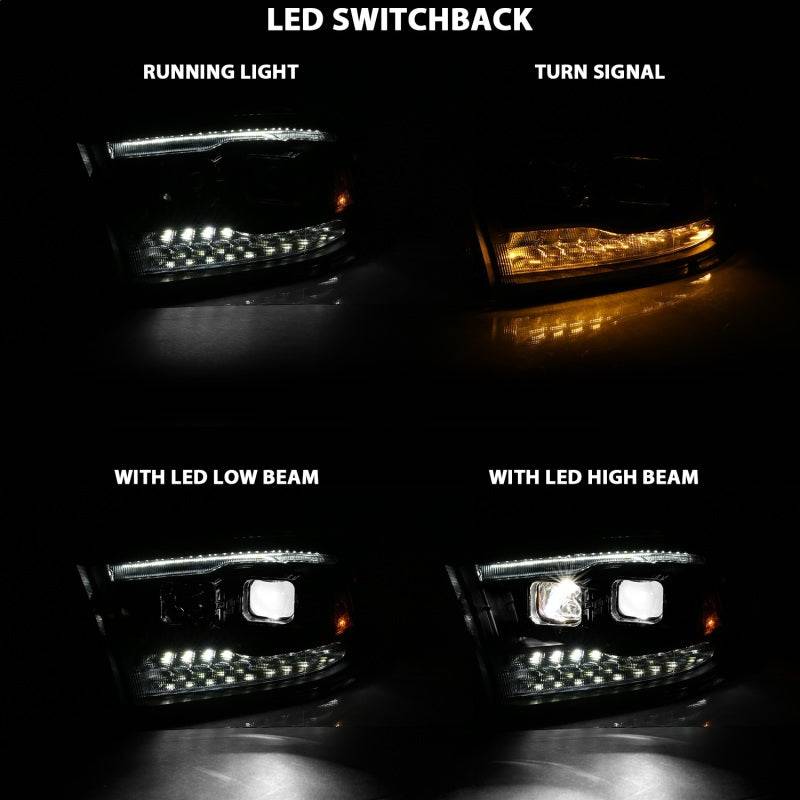 ANZO 2009-2018 Dodge Ram 1500 Led Projector Plank Style Switchback H.L Halo Black Amber (OE Style) - Striker Modified