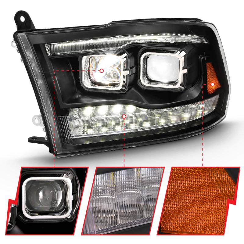 ANZO 2009-2018 Dodge Ram 1500 Led Projector Plank Style Switchback H.L Halo Black Amber (OE Style) - Striker Modified
