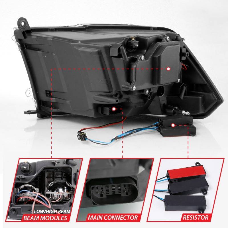 ANZO 2009-2018 Dodge Ram 1500 Led Projector Plank Style Switchback H.L Halo Black Amber (OE Style) - Striker Modified