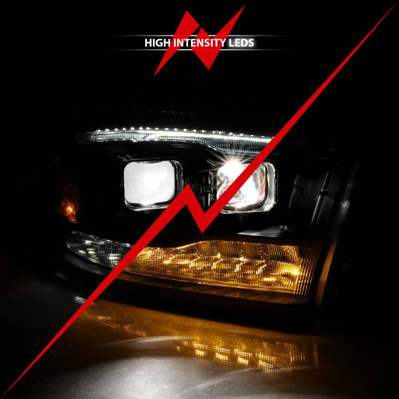 ANZO 2009-2018 Dodge Ram 1500 Led Projector Plank Style Switchback H.L Halo Black Amber (OE Style) - Striker Modified